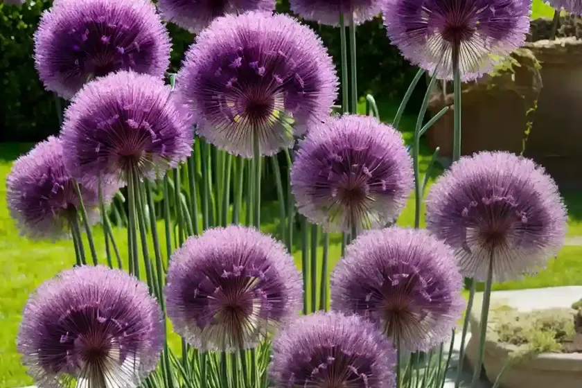 Allium atropurpureum (ornamental onion)