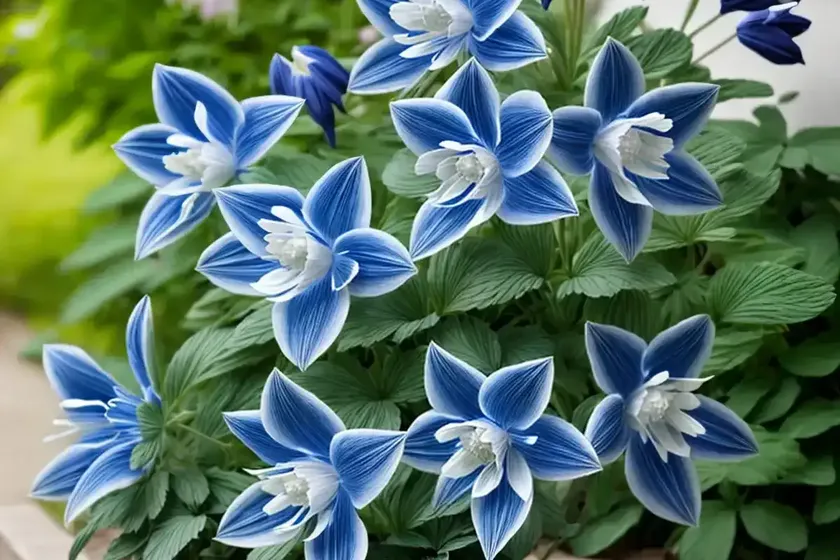 Aquilegia coerulea kirigami deep blue & white (columbine) — photo 2