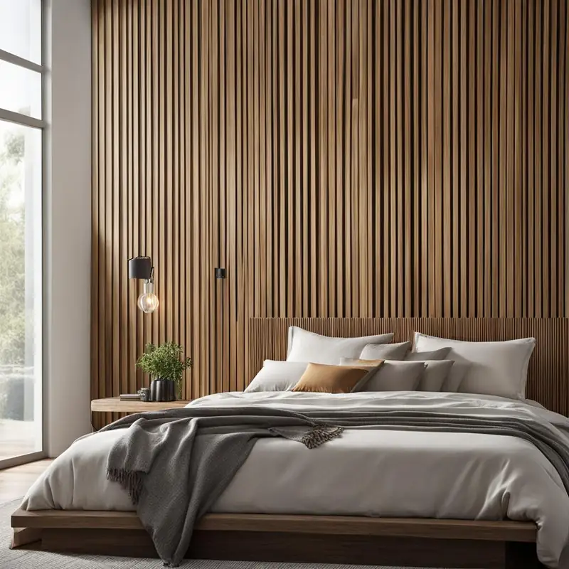 Thin reeded wood slat headboard