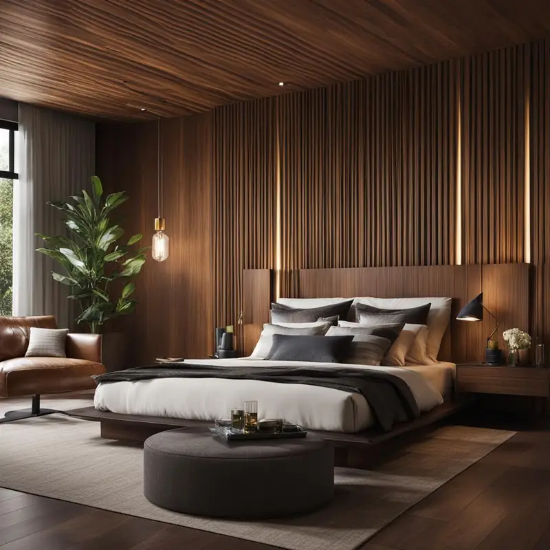 Walnut vertical wood slat accent wall
