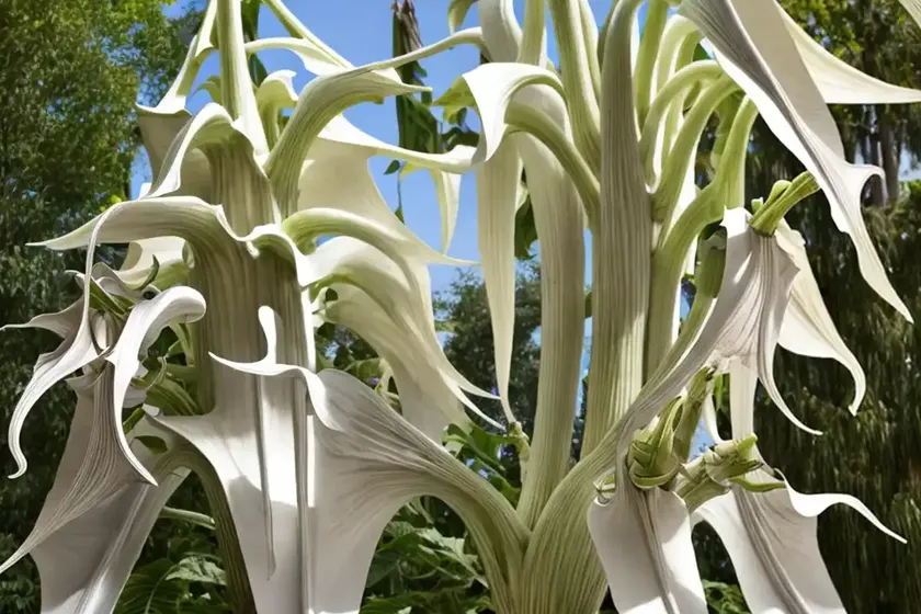 Brugmansia x cubensis ‘charles grimaldi’ (angel’s trumpet)