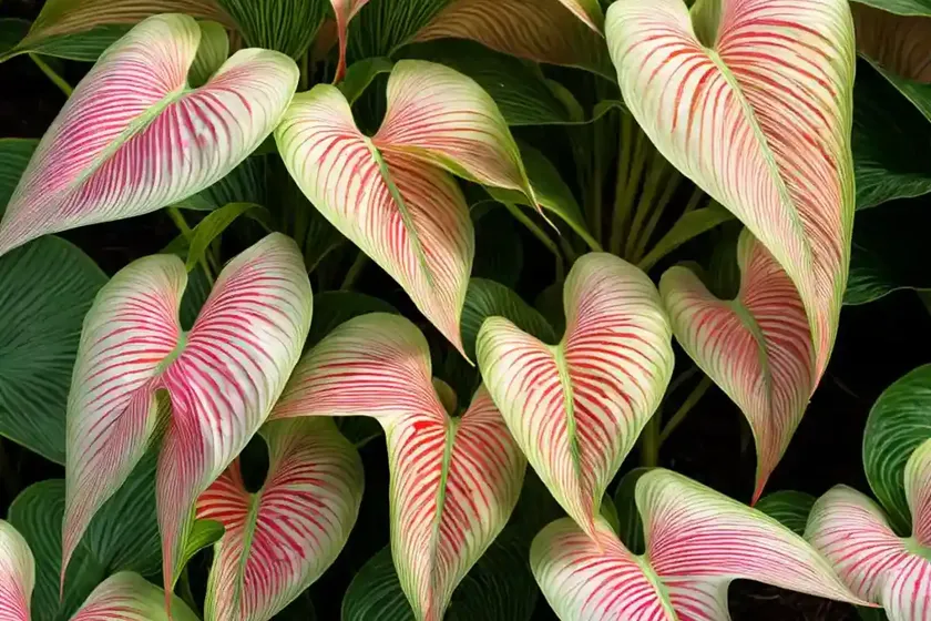 Caladium ‘carolyn whorton’ (angel wings)