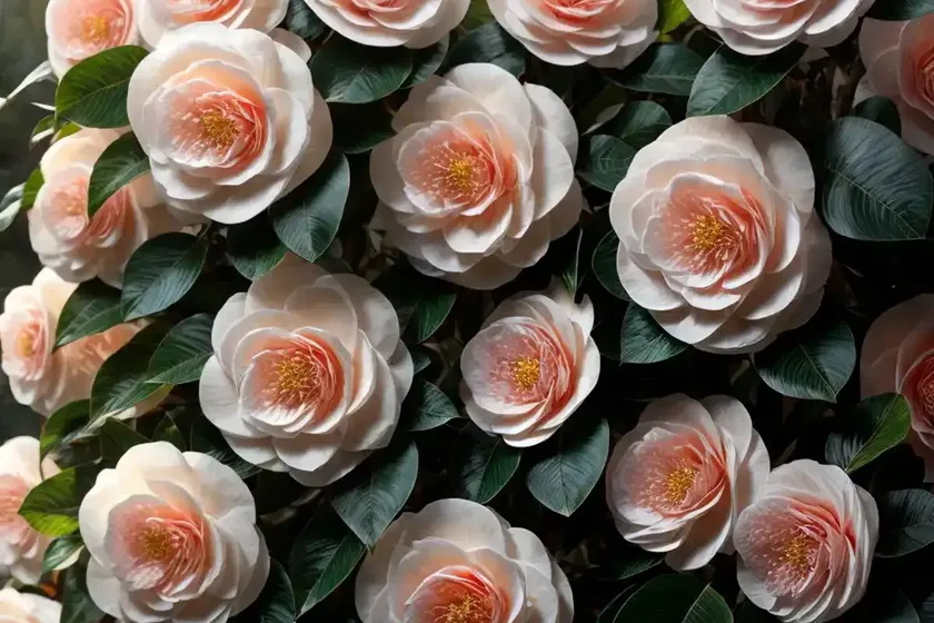 Camellia japonica ‘debutante’)