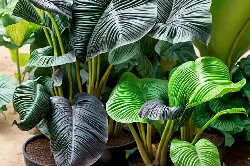 Colocasia esculenta ‘fontanesii’ (black stem elephant ear) — photo 2