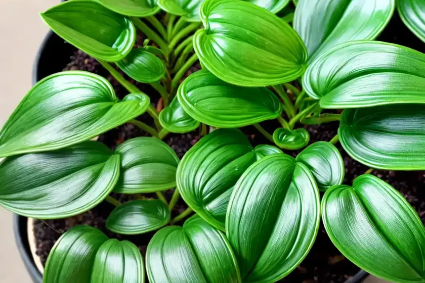 Dark green beetle radiator plant (peperomia angulata ‘rocca scuro’)