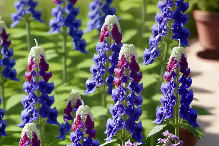 Delphinium new zealand ‘stars’ (candle larkspur)