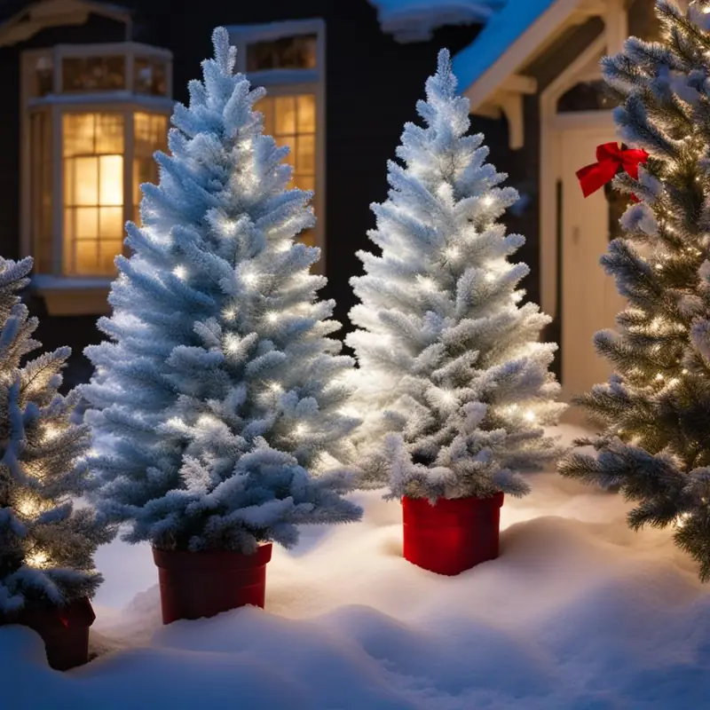 Flocked and frosted Christmas trees