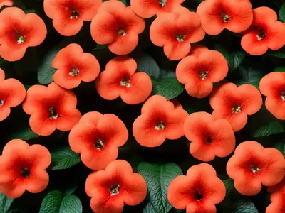 Impatiens ‘Sunpatiens Compact Hot Coral’)