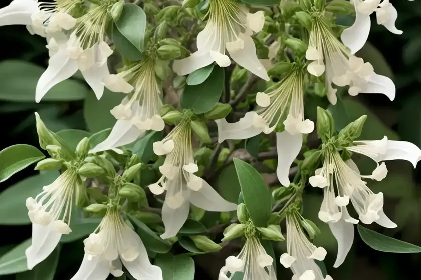 Lonicera sempervirens ‘blanche sandman’ (trumpet honeysuckle) — photo 2