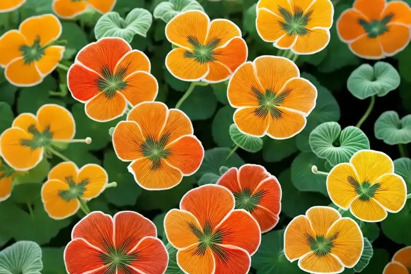 Tropaeolum majus ‘peach melba’ (nasturtium)