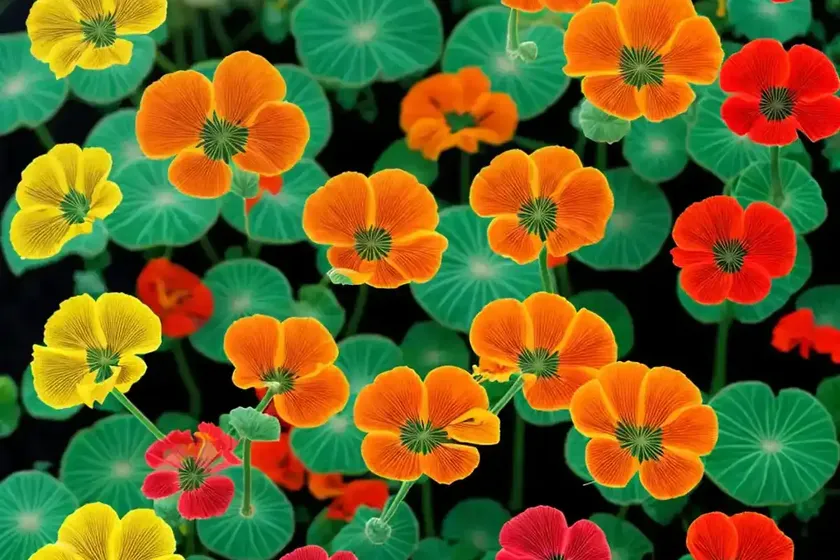 Tropaeolum minus ‘tip top alaska red’ (nasturtium) — photo 2