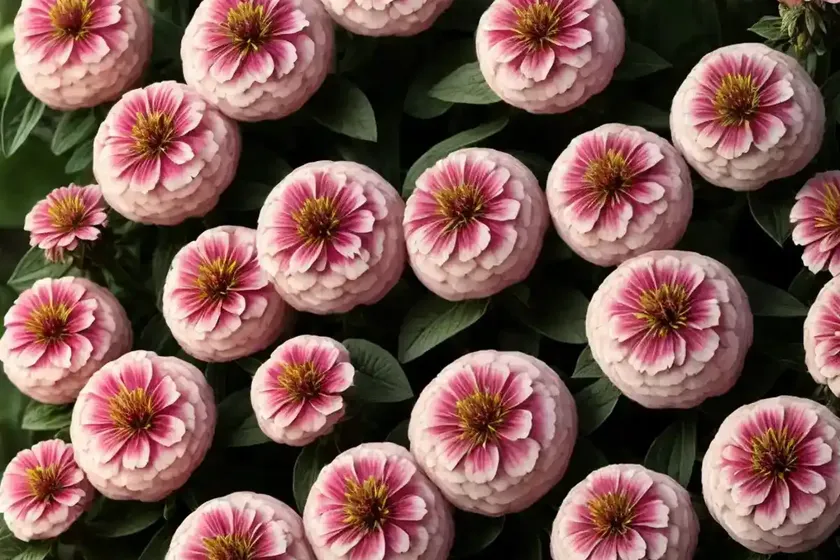 Zinnia marylandica ‘double zahara raspberry ripple’)