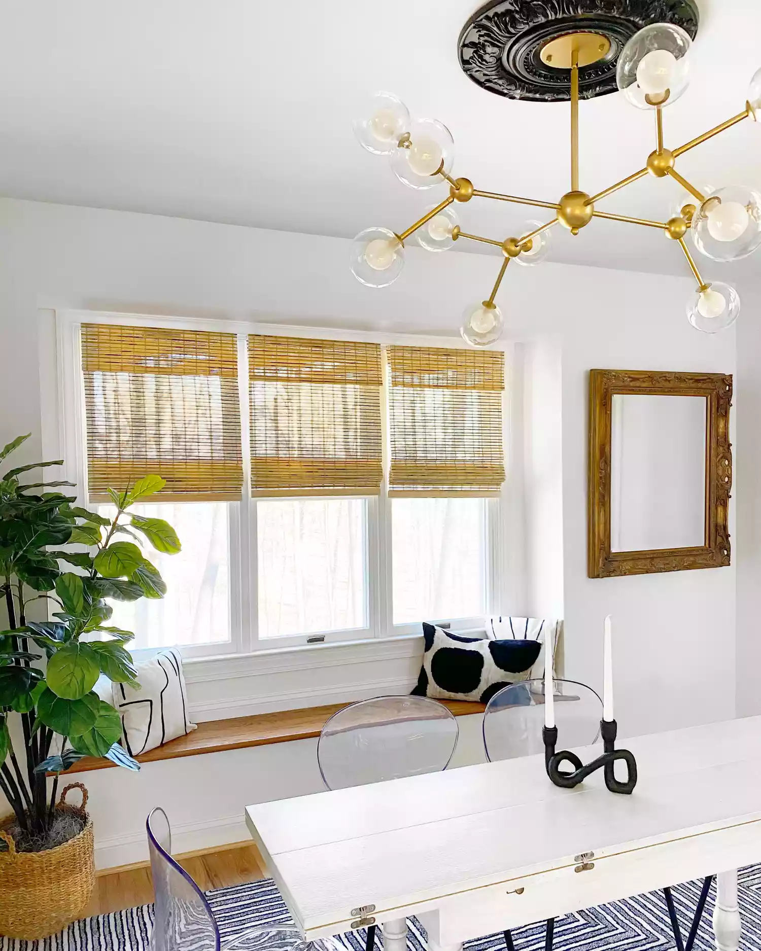 Modern home with rattan window shades.