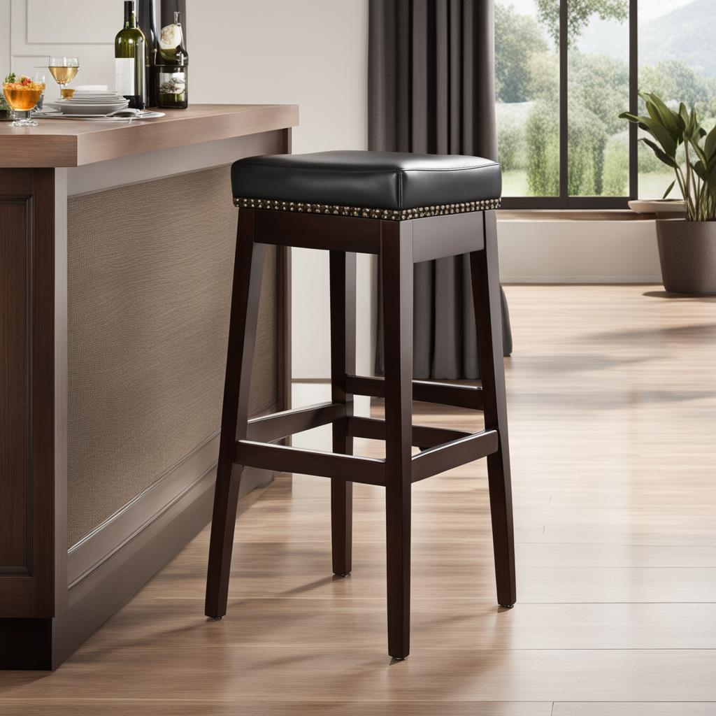 Benzara Wooden Bar Counter Stool With Leather Upholstery Benzara Wooden Bar Counter Stool With Leather Upholstery