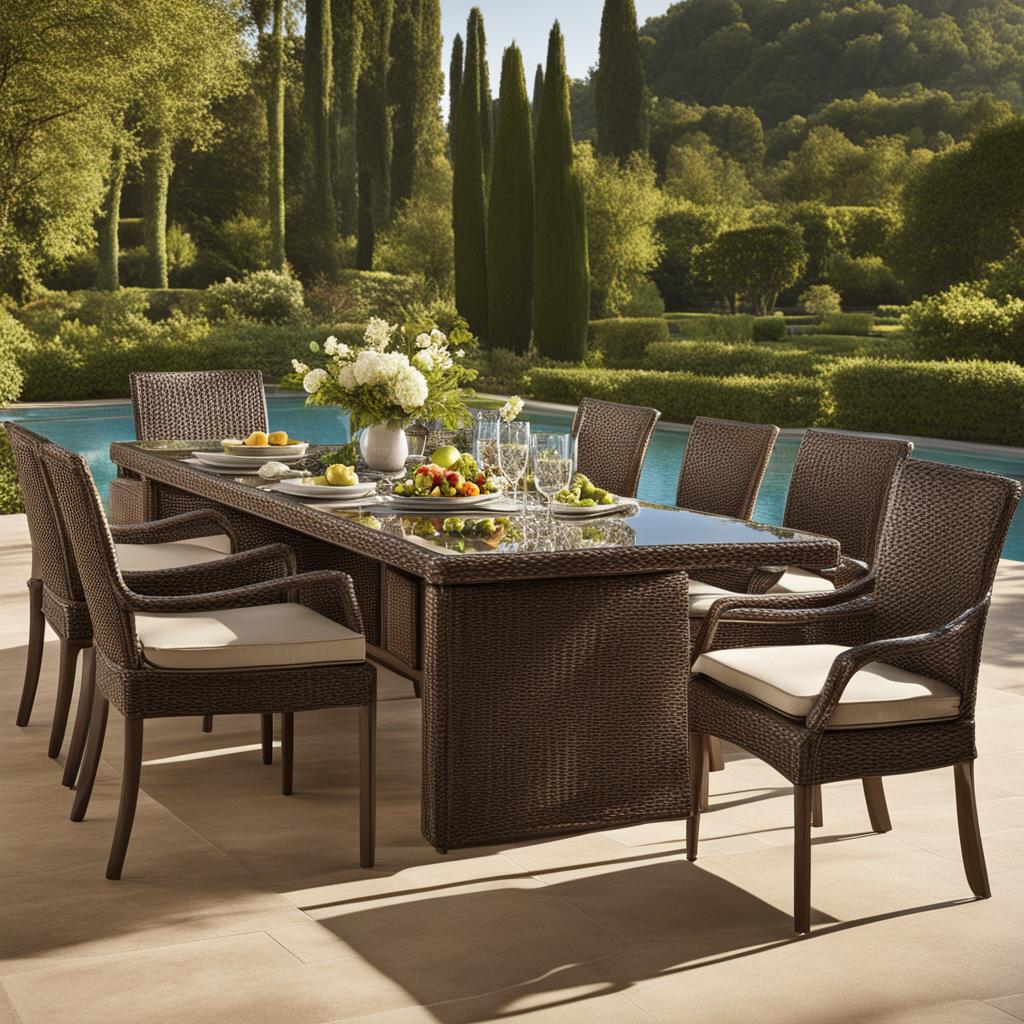 Best Wicker Outdoor Dining Set: Frontgate Palermo 7-pc. Rectangular Dining Set in Bronze Finish Best Wicker Outdoor Dining Set: Frontgate Palermo 7-pc. Rectangular Dining Set in Bronze Finish