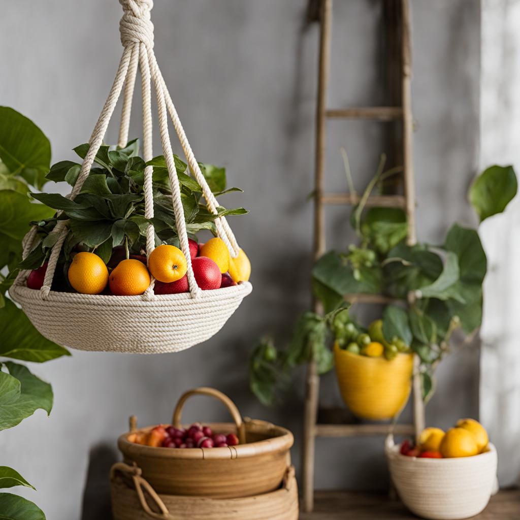 Birdie Design Company Cotton Rope Hanging Fruit Basket Birdie Design Company Cotton Rope Hanging Fruit Basket