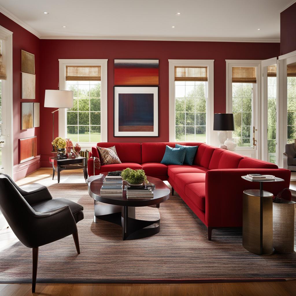 Choosing the best wall color for a red sofa with light impact