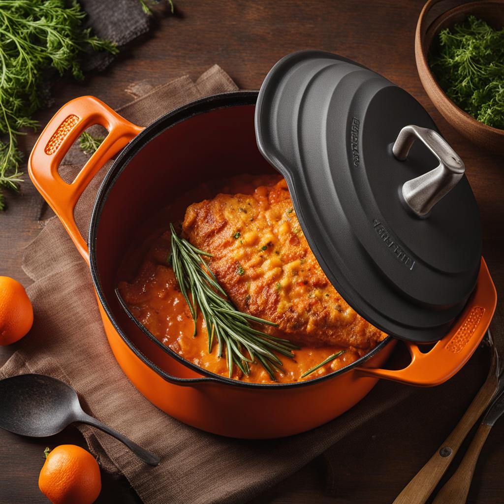 Round Dutch Oven Casserole Dish - Orange Cast Iron Round Dutch Oven Casserole Dish - Orange Cast Iron
