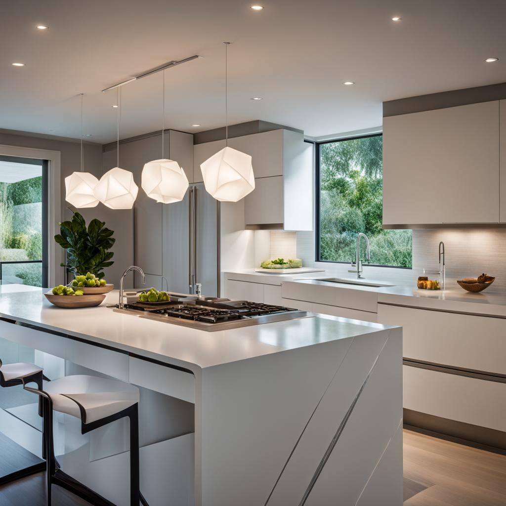Sculptural light fixtures in a modern kitchen Sculptural light fixtures in a modern kitchen