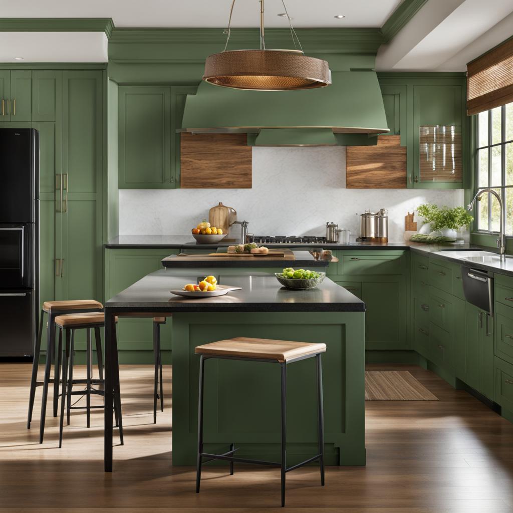 Stylish kitchen with green cabinets Stylish kitchen with green cabinets