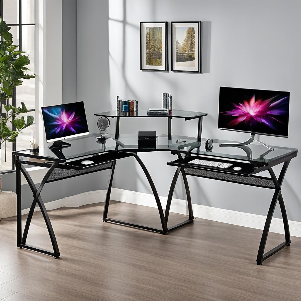 Walker Edison Modern L-Shaped Tempered Glass Computer Desk Walker Edison Modern L-Shaped Tempered Glass Computer Desk