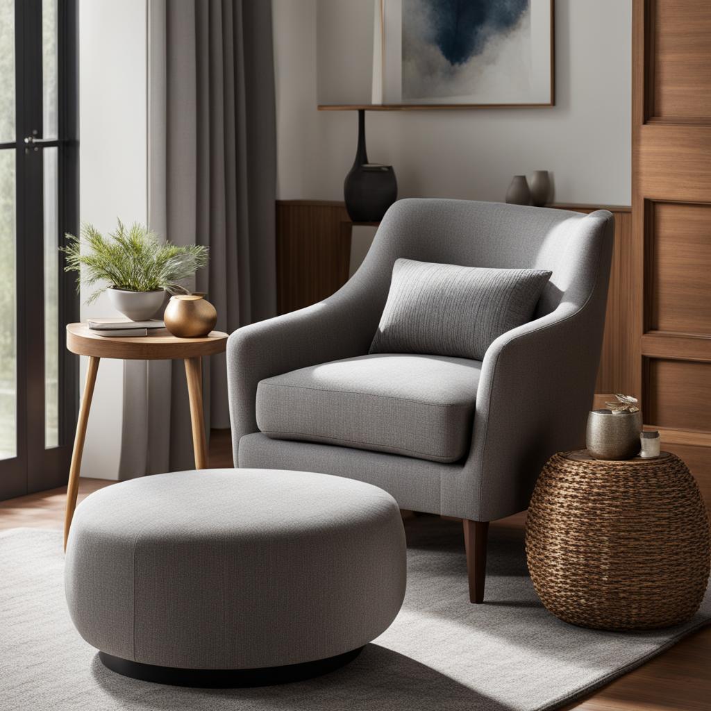 Wood and Grey Chair with Ottoman Wood and Grey Chair with Ottoman