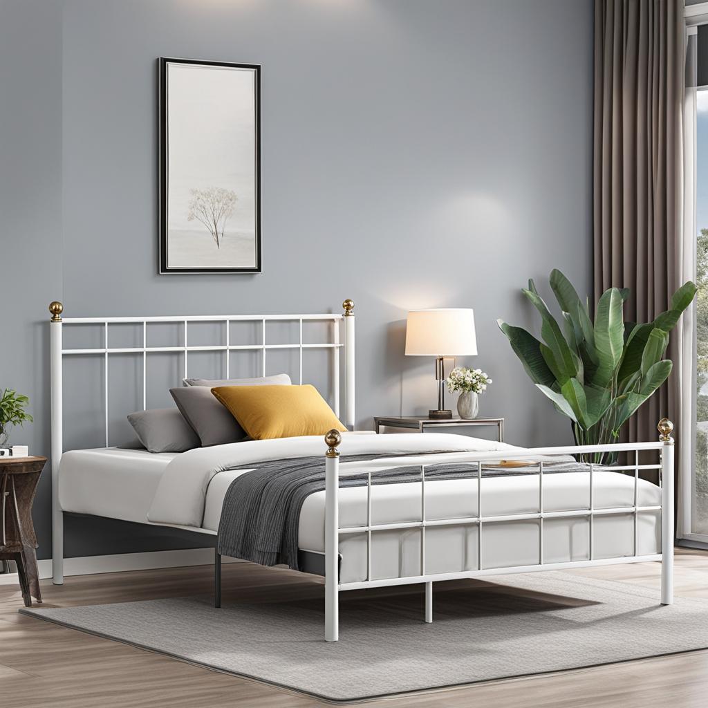 Yaheetech White Metal Bed Frame Yaheetech White Metal Bed Frame